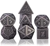 Schleuder DND Würfel Set Würfelset Dungeons and Dragons, 7 Stück Polyedrische Dice Set D&D Metall Würfel für RPG MTG Tischspiele Rollenspiel Brettspiel (Barrel Nickel Plating)