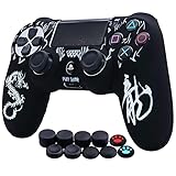 HLRAO Lasergravur Drachen Silikon Hülle Skin Case (Strahlung) für PS4/Slim/Pro Dualshock 4 Controller x 1 Mit Pro aufsätze Thumb Grips x 10