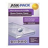 ASK Pack Premium Matratzenschutzhülle Queen mit REIßVERSCHLUSS für 160cm breite/bis 30cm hohe / 205cm Lange Matratze - Ultra Stark 120µ