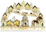 SIKORA LB47 beleuchteter LED Holz Schwibbogen WEIHNACHTSDORF MIT Pyramide mit Motorantrieb inklusive T