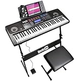RockJam 61 Tasten Touch Display Keyboard Klavierset mit Digitalklavierbank, Elektro-Klavierständer, Kopfhörern Klaviernoten-Stickern, Sustain-Pedal & Simply Piano Übung