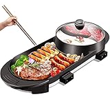 FHTD 2 in 1 Indoor-BBQ-Grill und Shabu Shabu-Topf mit Teiler, 5-Gang-Feuereinstellung Antihaft-Elektro-Grillofen, BBQ-Zubehör-Geschenkset, Kapazität für 2-8