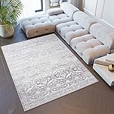 TAPISO Sky Teppich Kurzflor Modern Grau Creme Ornament Floral Design Meliert Vintage Wohnzimmer Schlafzimmer 3D Optik ÖKOTEX 200 x 300