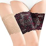 Elegante Spitzen Oberschenkelbänder, MOOKLIN ROAM 4 Stück Damen Elastische Anti-Chafing Strumpfbend mit Silikon, Anti Slip Beinbänder Sexy Anti-Reibung Bänder Oberschenkel Socken (2 Paar)