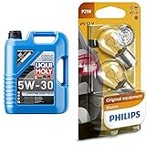 LIQUI MOLY 1137 Longtime High Tech 5W-30 5 l & Philips 12498B2 Kugellampe Vision P21W