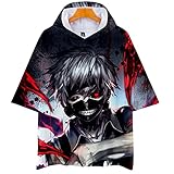 YZJYB Kapuzen-Kurzarm Anime Tokyo Ghoul 3D Druck Kaneki Ken T-Shirt Hemd Sommer Kurzen Ärmeln Tee Shirt Tops Hemden Shirt Polyester Sehr Atmungsaktiv,Multi Colored,XL