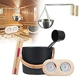 PEALOV Sauna-ZubehöRset,Saunaeimer, SaunaküBel,5-Teilig Sauna Set Mit 7L Sauna KüBel/Sanduhr/Thermohygrometer,Sauna ZubehöR Set, SaunaküBel Set,Klassisches Sauna-ZubehöRset,Sauna-ZubehöRset 5-Teilig