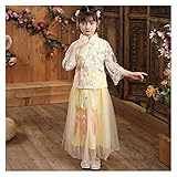 Mädchen Rock Prinzessin Kleid Frühling Kleidung Mädchen Retro Herbst Kleidung Hanfu (Farbe: Gelb, Größe: 140cm)