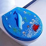 Toilettendeckel Toilettensitz Marine Fish Toilettendeckel Automatische Senkung, antibakterieller Harnstoff-Formaldehydharz Toilettendeckel, schnelle Befestigung aus Metall, Universal V, U, O-Form, WC