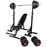 TrainHard® Premium Hantelbank verstellbar Drückerbank mit Hantelablage Hantelständer zzgl. Langhantel Hantelset Hanteln Gewichten 60kg