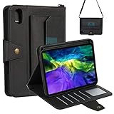 TENGFA iPad Mini 6 Tasche 2021 mit Kartenetui und OrganizerMultifunktionale Tasche für iPad Mini 6th Gen 8.3' mit SchulterriemenStifthalter,Schw