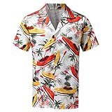 Herren Hemd Ethno-Stil Druck Kurzarm Stehkragen Party Casual Camp Button Down Strand Bluse Tops Casual Tops Streetwear Blusen, gelb, M