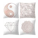 4er Set Kissenbezug Hochzeit Wohnzimmer Deko Kopfkissen Bunt Kopfkissenbezug Tropisch Geometrie Muster Reisekissen Pillowcase Kissenhülle Dekokissen Sofa Auto Home Bed Decor Sofakissen Rose G