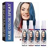 Haarfarbe Spray, Temporäre Haarfarbe, Haarfarbe, Haarkreide, Buntes Haarspray für DIY Frisur auf Halloween Kostüm, für Karneval, Party, Weihnachten Geburtstag, Ungiftig Haarfarbe, 4 Farb