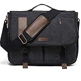 Vonxury Laptop Herren Arbeitstasche, Messenger Bag, Canvas und Leder grau 17 Inches Laptop Messenger Bag L