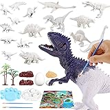 Senteen Dinosaurier Figuren Malset, 28pcs Dinosaurier Malset Kinder Malset Bastelset Dinosaurier Bemalen Figuren Selber Gießen Malset Figuren Anmalen Ungiftige Dinosaurierfiguren DIY Kreativ Geschenk