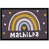 SpecialMe® Fußmatte Kinderzimmer Regenbogen personalisiert mit Name Herz Türvorleger Kind Skandi rutschfest & waschbar Mädchen weiß 60x40