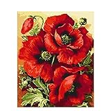 Nobranded Rote Mohnblumen DIY Ölgemälde nach Zahlen Kits Digitale Wand Acryl Leinwand Bild Einzigartige Malerei Geschenk Home Decoration Artwork