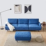 Wandelbares Sofa aus Leinenstoff, L-förmige Couch mit Ottoman, Modernes 3-Sitzer-Ecksofa Für Wohnzimmer, Wohnung, Einfache Montage, B