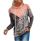 Oksea Kapuzenpullover Damen Herbst Winter Leoparden Hoodie Damen Patchwork Sweatshirt Farbblock Pullover Damen Bedruckte Hoodies Sweater Langarmshirt Damen Lockere Oberteile Damen Hoodie Kordelzug