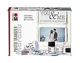 Marabu 1141000000001 - Photo Transfer Set, zum Übertragen von Papierausdrucken auf Holz, Keilrahmen, Glas, Keramik, Metall, Pappmaché und Kerzen, 50 ml Medium, 50 ml Aqua Mattlack, Pinsel und Rak