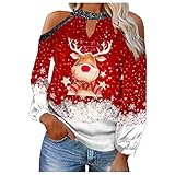 Weihnachten Jeanshose kurz Damen Oberteile zu Leggins floryday seriös Shirt rot Elegante Pullover Damen Damenpullover Langarm elegant Damen Tshirt Basic Sport Sweatshirt Damen sexy blusen D