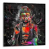 Kunstgestalten24 Leinwandbild Buddha Color Stil Wandbilder Bild Wohnzimmer Büro Raum Deko Modern Feng Shui, Größe: 60x60cm mit 2cm R