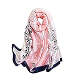 Silk Scarf Women Silk Chiffon Shawl Stain Neckerchief Long Head Wrap Lightweight Scarf Ladies Hijab Belt Vintage Bridal Shawl Chiffon Scarf Muslim Colorful Cloth floral silk scarf Pink 180 * 90CM