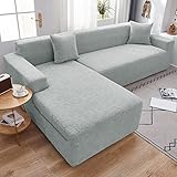 ABUKJM Couch überzug ecksofa, Moderne Wohnzimmer Haustier Kinder Liege Schutz Sofabezüge, Verschleißfeste Elastizität Bequeme Stoffe, Vier Jahreszeiten Universal,Light Grey,5 Seater 300-360