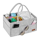 WHATWEARS Baby Windel Caddy Organizer, tragbare Kinderzimmer Vorratsbehälter Filzkorb mit Mehreren Taschen und austauschbaren Fächern, Baby Wipes Bag Windel Aufbewahrungsbeutel für Kinder (hellgrau)