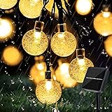 Lezonic Solar Lichterkette aussen, 50LED 23 ft 8 Modi Solar Kristallkugeln wasserdicht Außen/Innen Lichter Beleuchtung für Garten, Balkon, Bäume, Hochzeiten, Partys, Weihnachten (warmweiß)