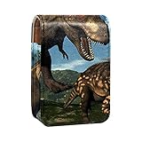 Lippenstiftetui aus Leder für Lippenstifte mit Spiegel Holz Dinosaurier. Mini-Make-up-Aufbewahrung