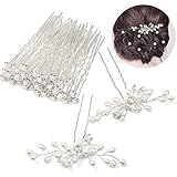 Czemo 42 Stück Perlen Haarnadeln Silber Haarschmuck Strass Blumen Kristall Haar Stifte Clips Hochzeit Haarschmuck