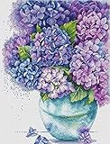 5D-Diamant-Malerei-Set für Erwachsene, lila Hortensie in Vase, Diamantkunst, 40 x 50 cm, runde Kristall-Stickerei für Heimdekoration und Kinder, DIY-Geschenk