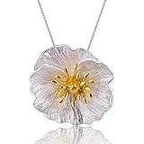 Springlight S925 Sterling Silber Anhänger Blühende Mohn Blume Anhänger Geschenke für Frauen, Kreativ Beliebt Natürlicher Handgemachter Einzigartiger Schmuck