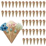 KELEOINA Hochzeit Konfetti Kegel, 50 PCS Retro Kraftpapier Zapfen Blumenhalter mit Calla Lilie Aufkleber, Blütenzapfen DIY Zapfenpapiere für Hochzeit, 15 x 15 cm (Blau)