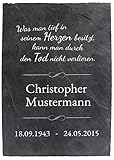 wandmotiv24 Schiefertafel Trauer, Gedenktafel Verstorbene Hochformat 20x30cm Personalisiert Name + Datum, Trauerspruch + Ornamente Blau, Digitaldruck, Witterungsbeständig, Naturproduk