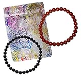 Naturheilmittel Heilsteine Methusalem GmbH Neu-Ulm 2X Kugel Armband - 6mm SHUNGIT Schungit + ROTER JASPIS - Edelstein Schmuck für Schutz & Mut & DURCHSETZUNGSKRAFT. Mit TÄSCHCHEN. 95040-5