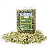 HEULAND® Premium Heu Bleib ma G´sund mit Kamille und Ringelblume Frisches Bergwiesenheu für Kleintiere Kaninchen Kräuter Hamster Streu Meerschweinchen Futter Nager Zwergkaninchen Hasen (500 Gramm)