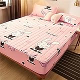 Nuoxuan Premium Spannbettlaken,Polyester Gesteppte rutschfeste Platten, Wohnung Schlafzimmer MäNner Und FrauenbettwäSche-Rosa 2_200 * 220 cm + 30