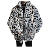 Celucke Mantel Herren Pelzmantel Mit Leopard Muster Design, Kunst Felljacke Männer Winterjacke Faux Pelz Fur Parka C