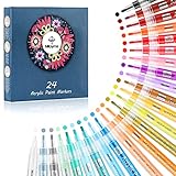 Farben Stifte Marker - Acryl Paint Marker Stifte für Felsen Malerei, 24 Vibrant Farben Paint Marker Kit für Glas Stein Holz Keramik Craft liefert für Weihnachten Ostereier Kürbis Mark