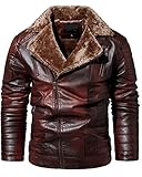 WBLTYKD Herren Kunstlederjacke Plus Fleece Punk Lederjacke Café Racer Motorrad Biker Jacke red-XXL