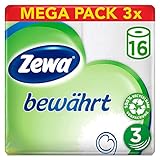 Zewa Toilettenpapier trocken bewährt, weiß, 3-lagig, 3er Pack (3 x 16 Stück)