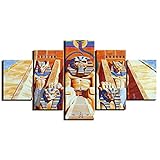 Ägyptische Pharao-Statue-Malerei Leinwanddrucke 5 Stück Kunstwerk Dekoration Kunstwerk Kreatives Geschenk Schlafzimmer Küche Dekor Fotokunst W