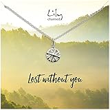 Lily Charmed - Kompass-Halskette aus Sterlingsilber mit 'Lost' Botschaftsk