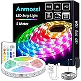 Anmossi LED Strip 5m,RGB LED Streifen mit Fernbedienung,AC220V-240V Dreamcolor LED Lichtleiste,SMD 5050 LED Lichtband,für die Beleuchtung von Haus,Decke,Party, Kü