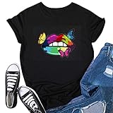 Proumy Damen T-Shirt mit Katze Aufdruck Sommer Casual Kurzarm Oversize Bluse Tee Shirt Vintage Lässig 3D Drucken Rundhals Lose Oberteile Tops(Schwarz -03,XL)