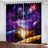 RXWZRL Verdunkelungsvorhang Mit Ösen Gardinen Schlafzimmer Kinderzimmer Mädchen Junge Ösenvorhang Blickdichte Vorhänge 160X100 cm (Hxb) 3D Universum Galaxie Planet Muster Thermovorhang 3Er S