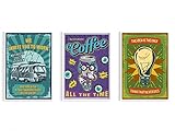 Wunderfaktur Vintage Poster Set | 3 hochwertige Kunstdruck Wandbilder Format DIN A4 | Retro Wanddeko für Wohnzimmer, Büro, Flur, Küche oder Hobbyraum | Auch als Deko Geschenkidee | Ohne Rahmen | (R1)
